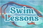 words swim lessons over blue background with swim goggles