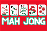 red background with mah jong tiles and the words mah jong