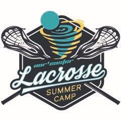 Lacrosse Sticks crossed with lacrosse ball and tornado behind the words nor'easter lacrosse summer camp