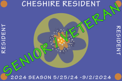purple background with flower - text reads cheshire resident senior veteran 2024 season