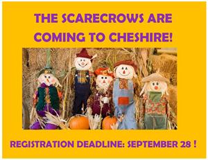 image of scarecrows on yellow background announcing deadline of September 28