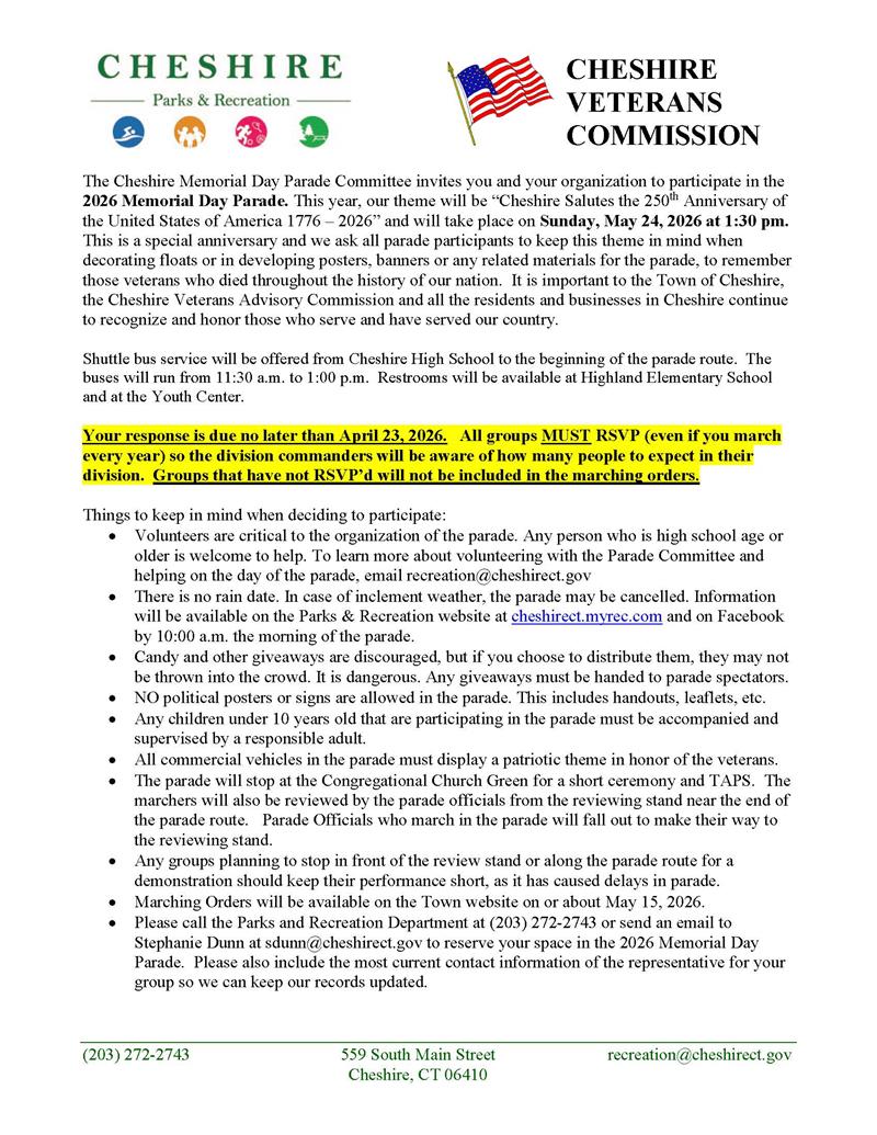 Memorial Day Parade Info