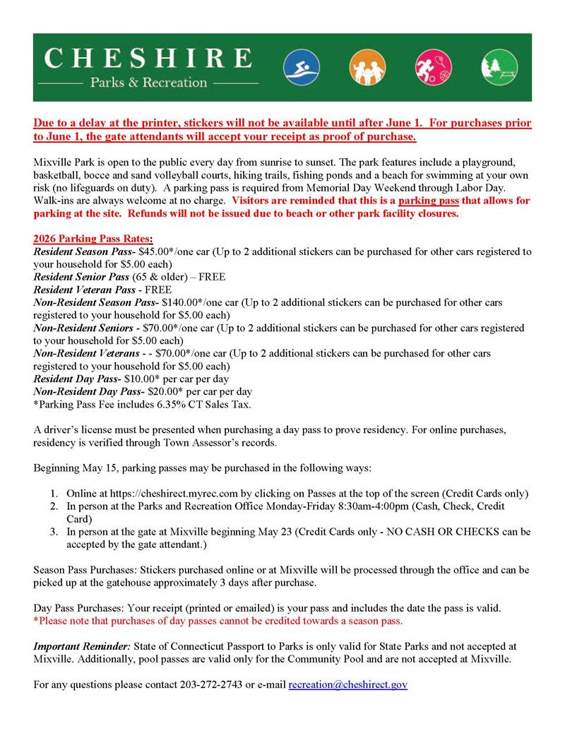2026 Mixville Parking Pass Information